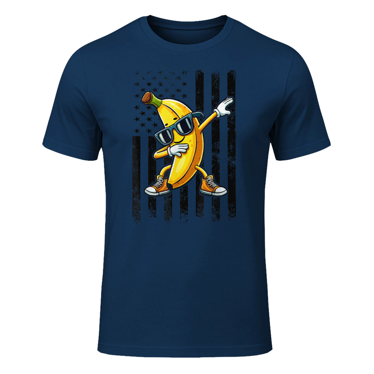 Dabbing Banana Retro American Flag Banana Lover Boys Kids T-Shirt in Navy - front view