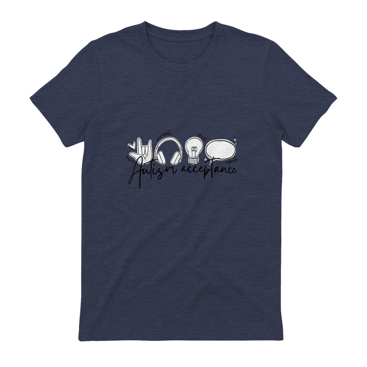 Autism Awareness Acceptance Shirt Support Mom Women Kid in Heather Navy - back view