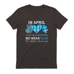 In April We Wear Blue Autism Awareness T-Shirt in Dark Chocolate - back view