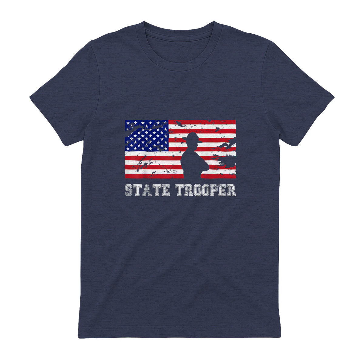 State Trooper USA Flag T-Shirt Gift T-Shirt in Heather Navy - back view