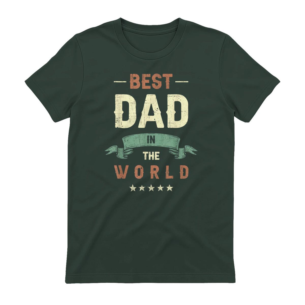 Best Dad in the World, Retro Vintage Look T-Shirt in Forest Green - back view