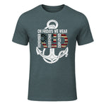 On Fridays We Wear Red Remember Everyone Deployed Navy T-Shirt in Dark Heather - front view