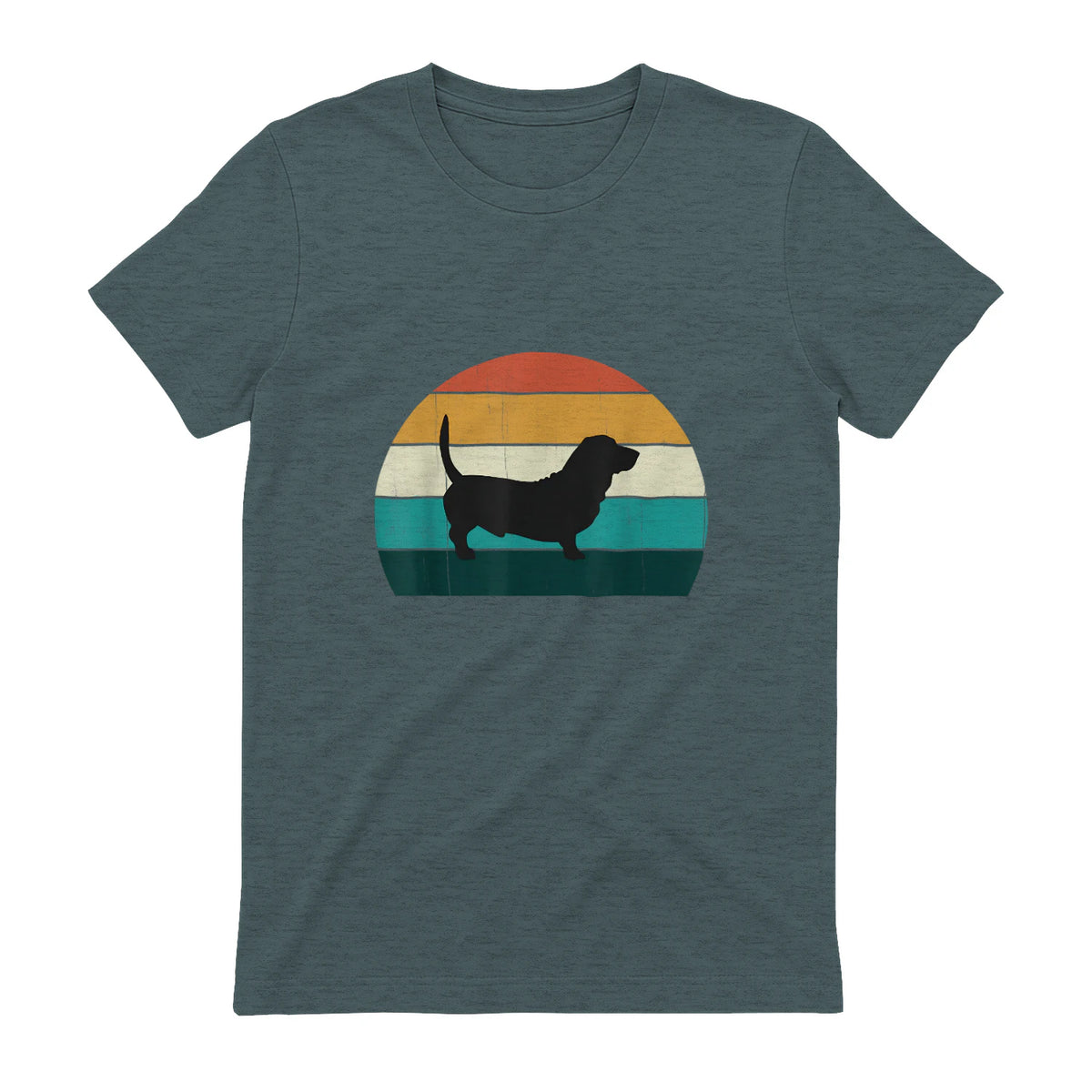 Basset Hound rétro Amant Vintage Sunset Dog & Puppy in Dark Heather - back view