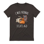 I Was Normal Three Cats Ago T-Shirt in Dark Chocolate - back view
