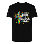 Each Person Is Wonderfully Made Christian Autism Bible Verse in Black - back view