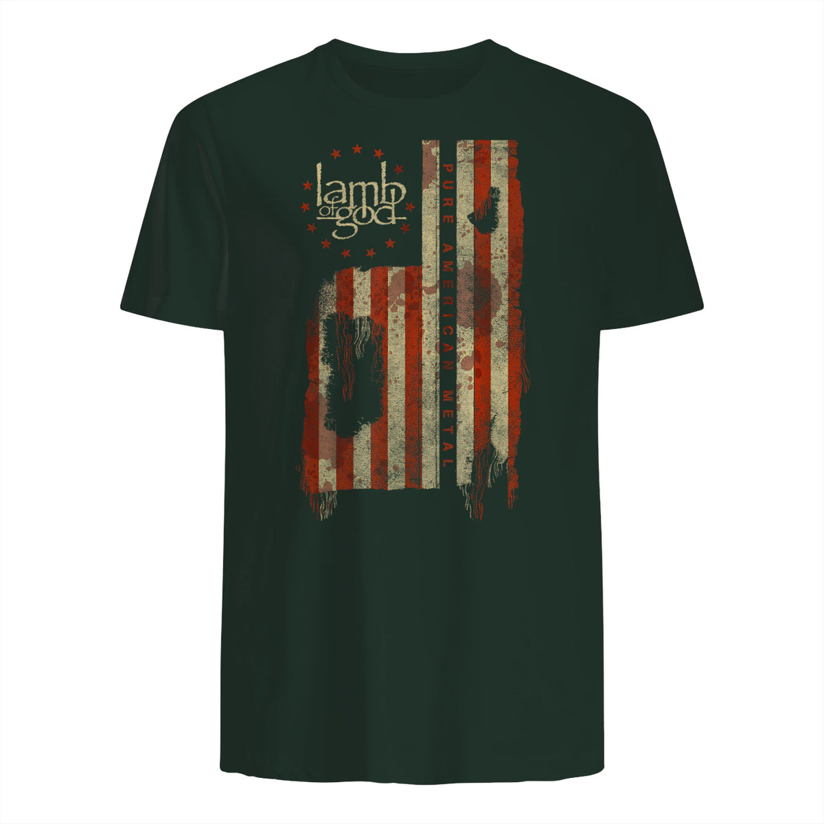 Lamb of God Pure American Metal Flag T-Shirt in Forest Green - back view
