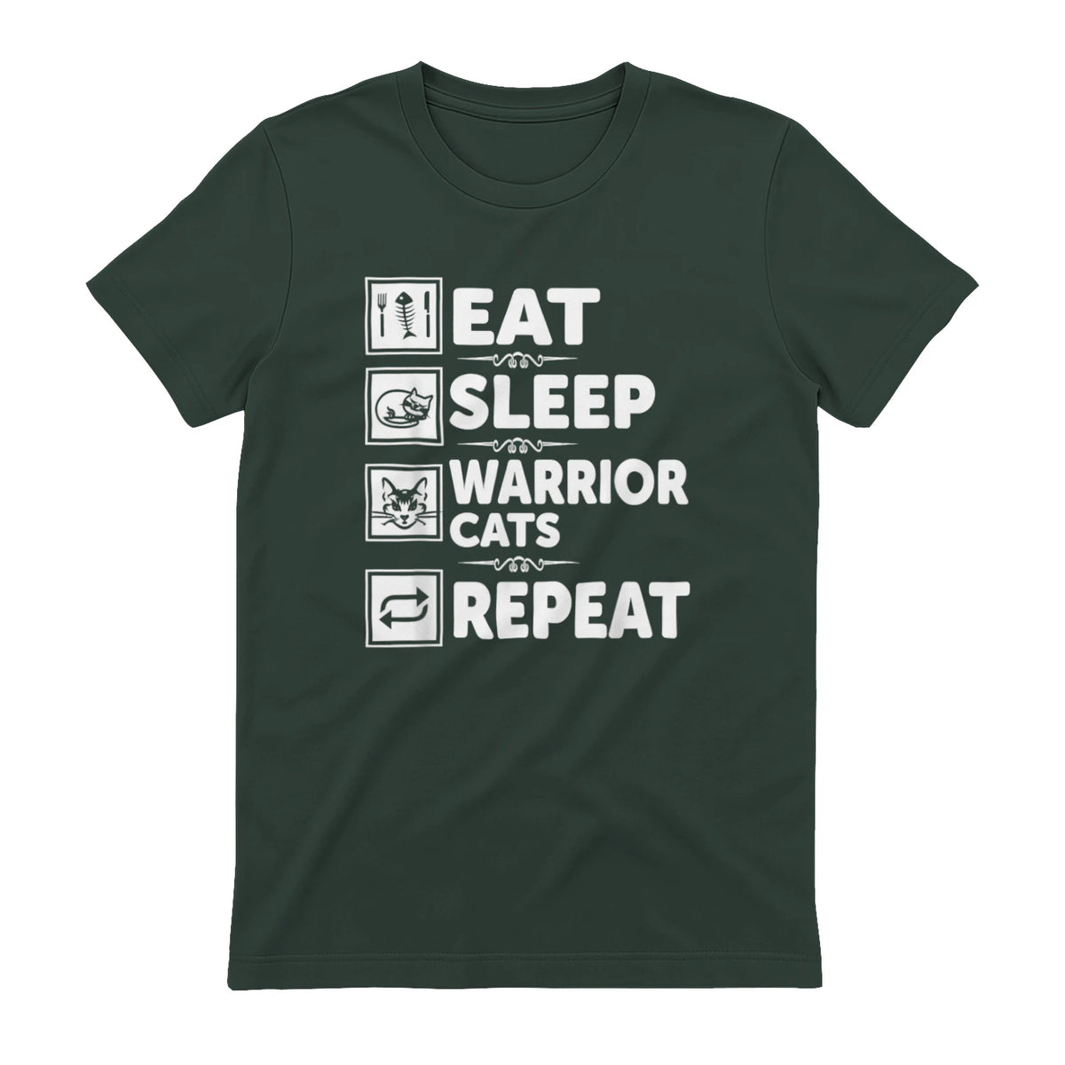Cat & Cats Lover - Eat Sleep Warrior Cat Repeat - Cat T-Shirt in Forest Green - back view