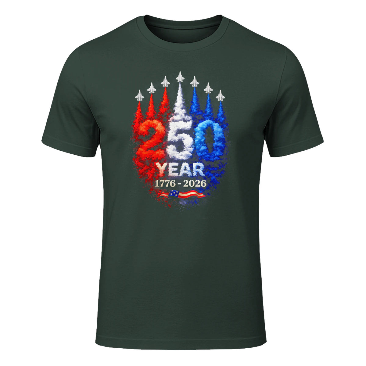 American Patriotic Fourth of July Anniversary T-Shirt in Forest Green - front view