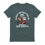 Cats Side Quest Funny Tabletop T-Shirt in Dark Heather - back view