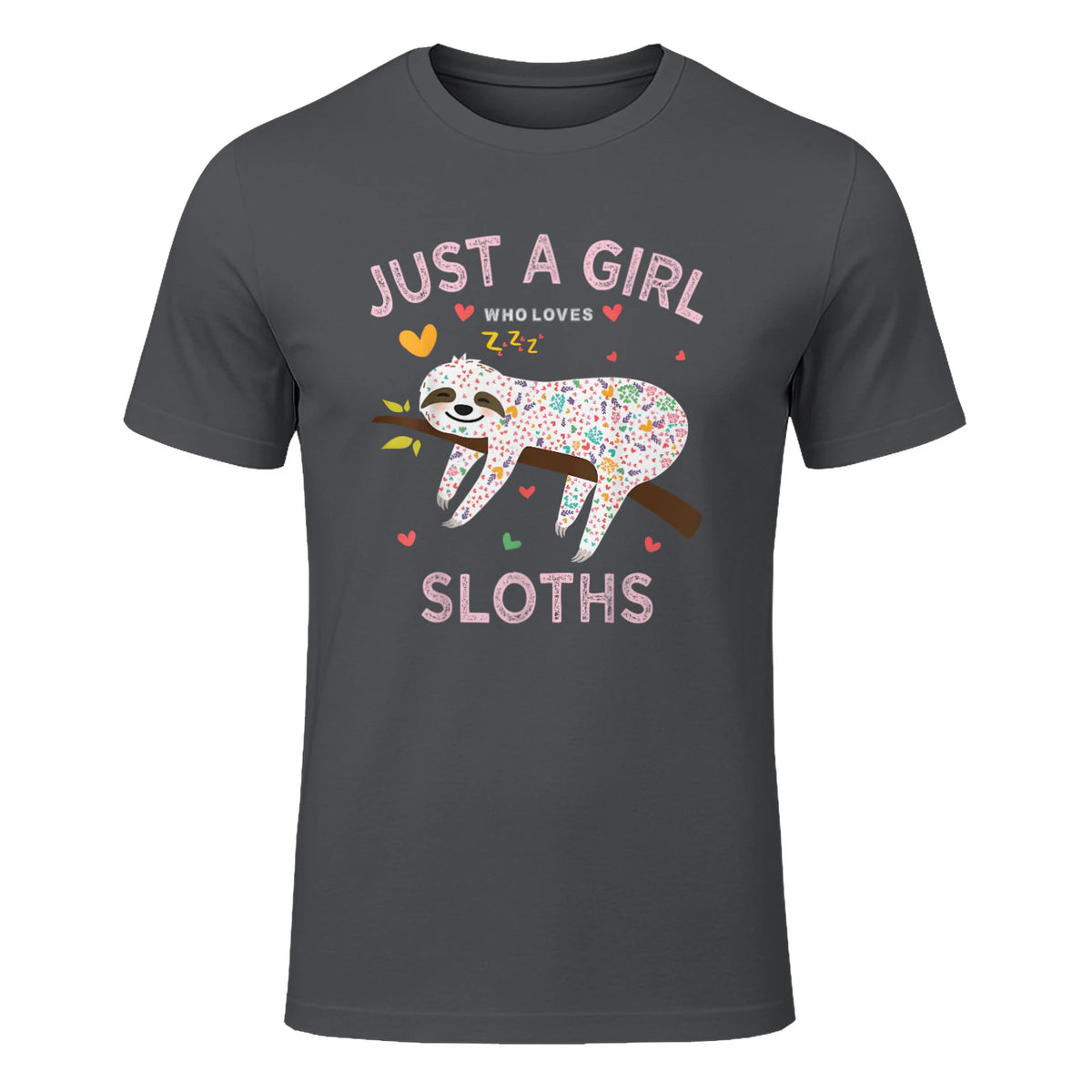 Funny Just a Girl Who Loves Sloths T-Shirt Sloths Lover Gift in Charcoal - front view