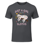 Funny Just a Girl Who Loves Sloths T-Shirt Sloths Lover Gift in Charcoal - front view