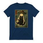 Vintage Japanese Cat Alien Cat Mom UFO Abduction Graphic T-Shirt in Navy - back view