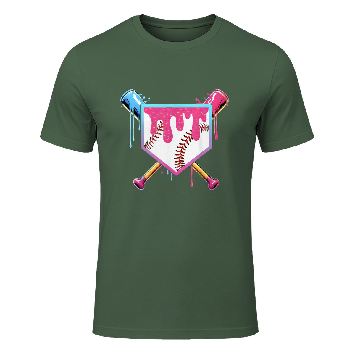 Baseball Drip Youth T-Shirt in Military Green - front view