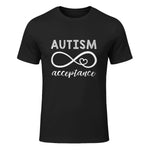 Red Instead Autism Acceptance T-Shirt in Black - front view