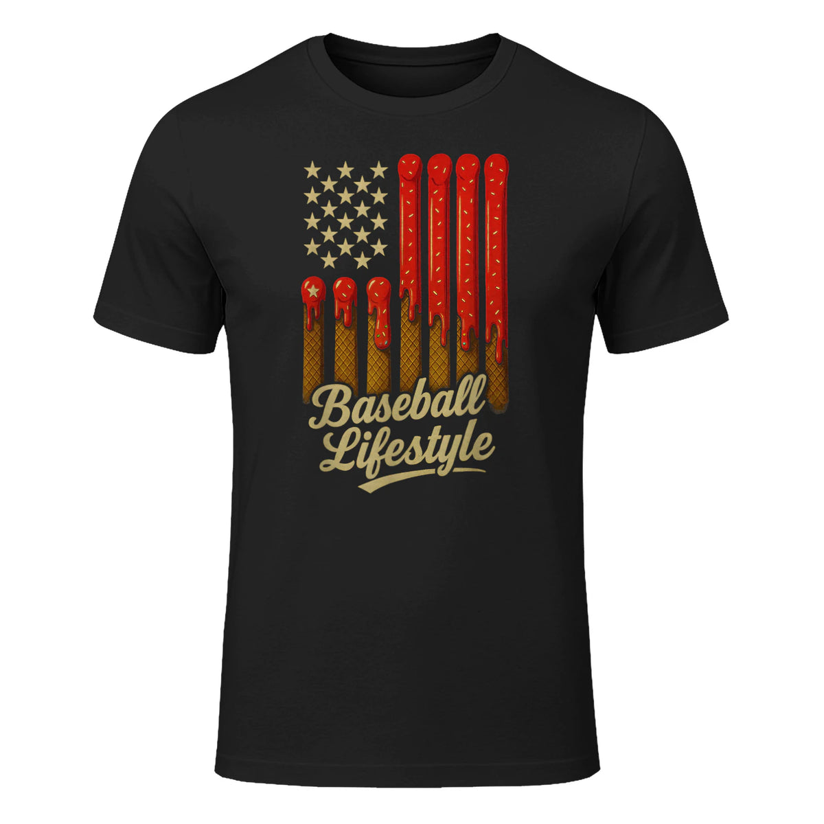 Baseball Lifestyle Apparel Youth Baseball Drip Ice Cream T-Shirt in Black - front view