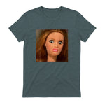 Funny Doll Face Meme Expression Hilarious Sarcastic in Dark Heather - back view
