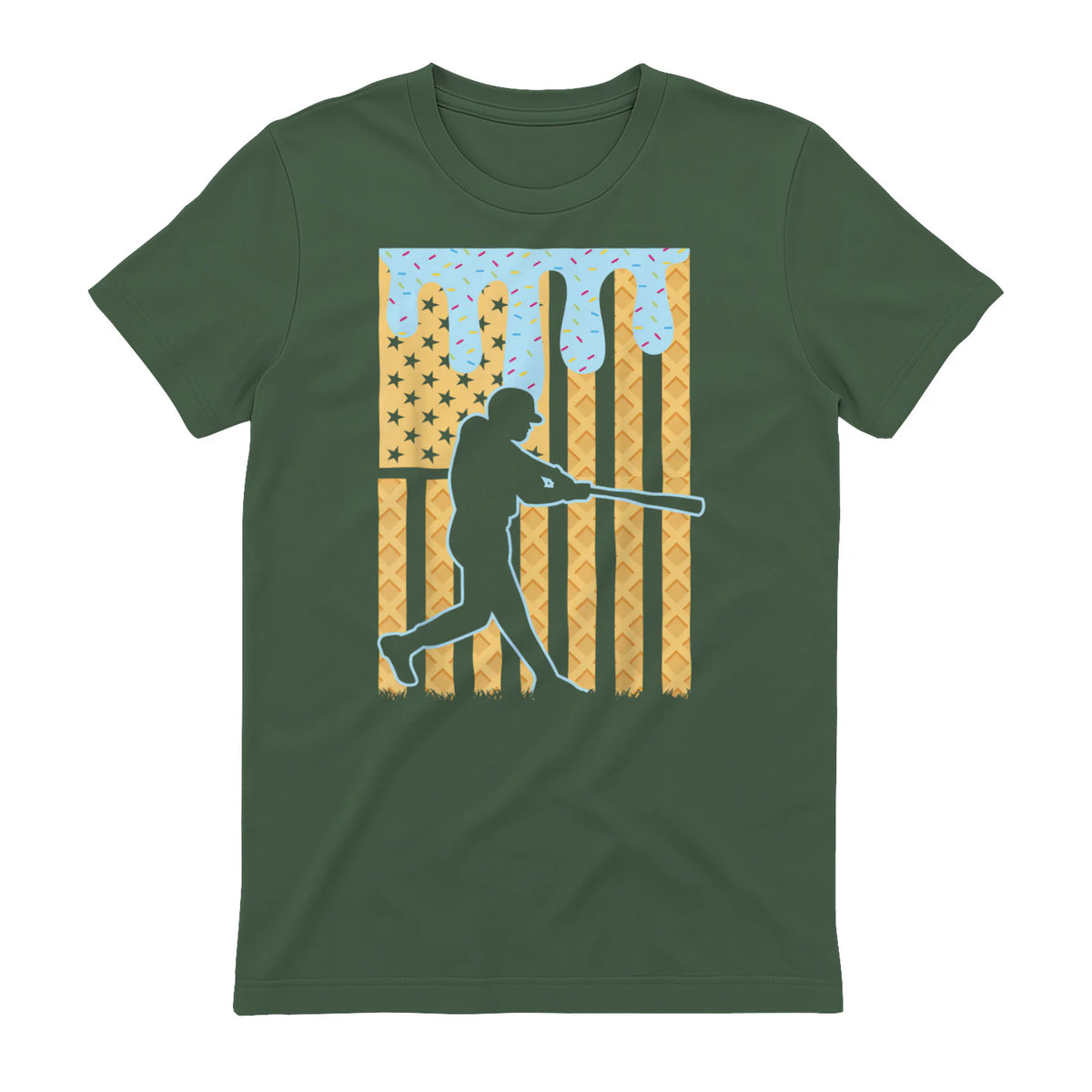 Baseball Drip Boys Dripping Ice Cream Baseball American Flag T-Shirt in Military Green - back view