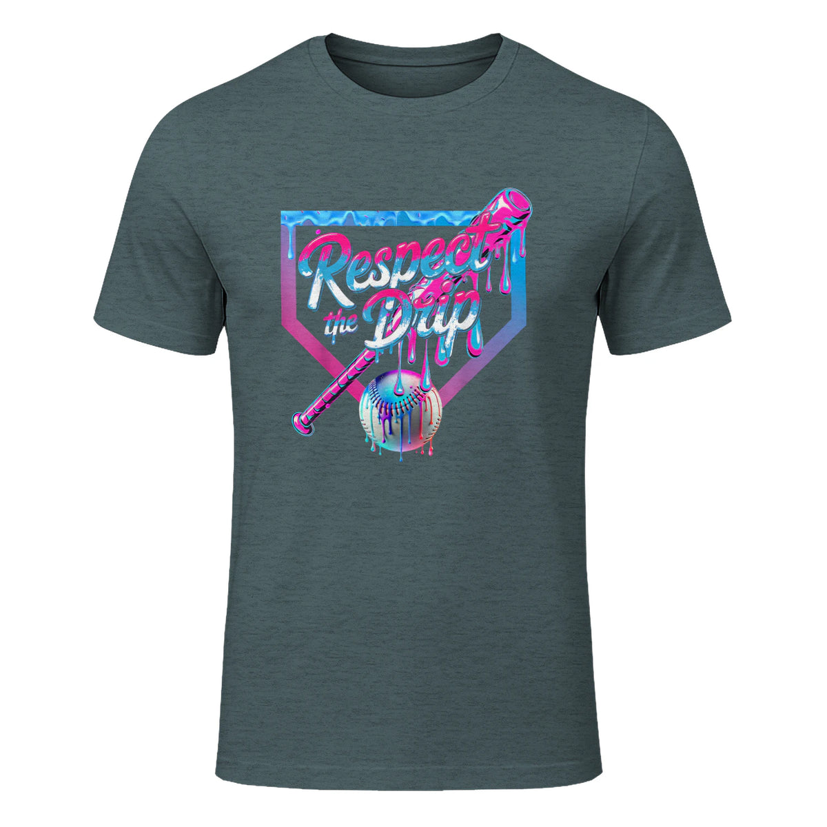 Baseball Drip for Boys Ice Cream Drip Youth Boys Baseball T-Shirt in Dark Heather - front view