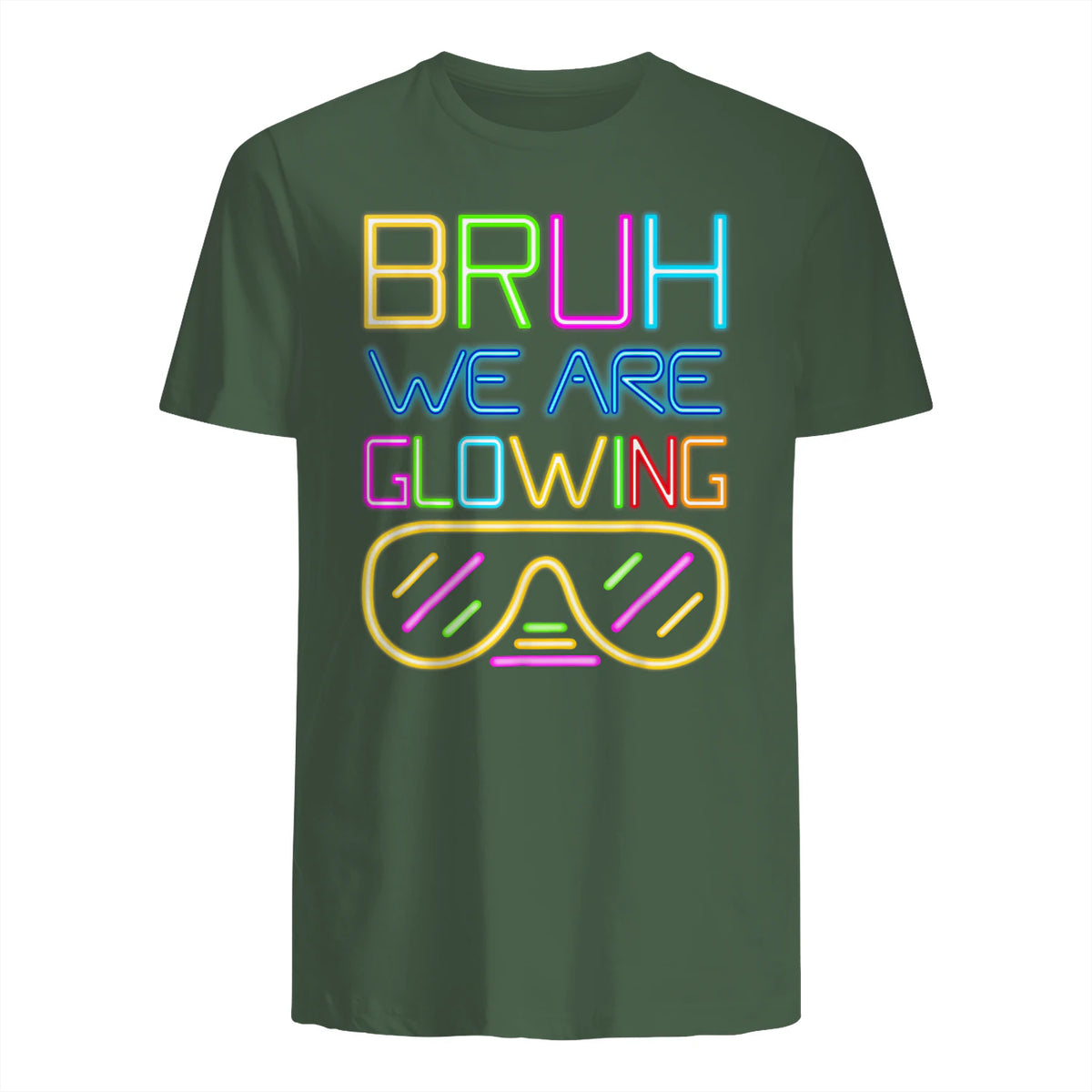 Bruh We are Glowing in My Glowing Era Hello Summer Vacation T-Shirt in Military Green - back view