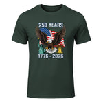 American Flag Fourth of July Anniversary T-Shirt in Forest Green - front view