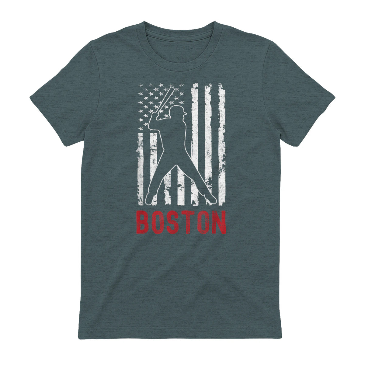Boston Massachusetts American Flag Baseball Weathered T-Shirt in Dark Heather - back view