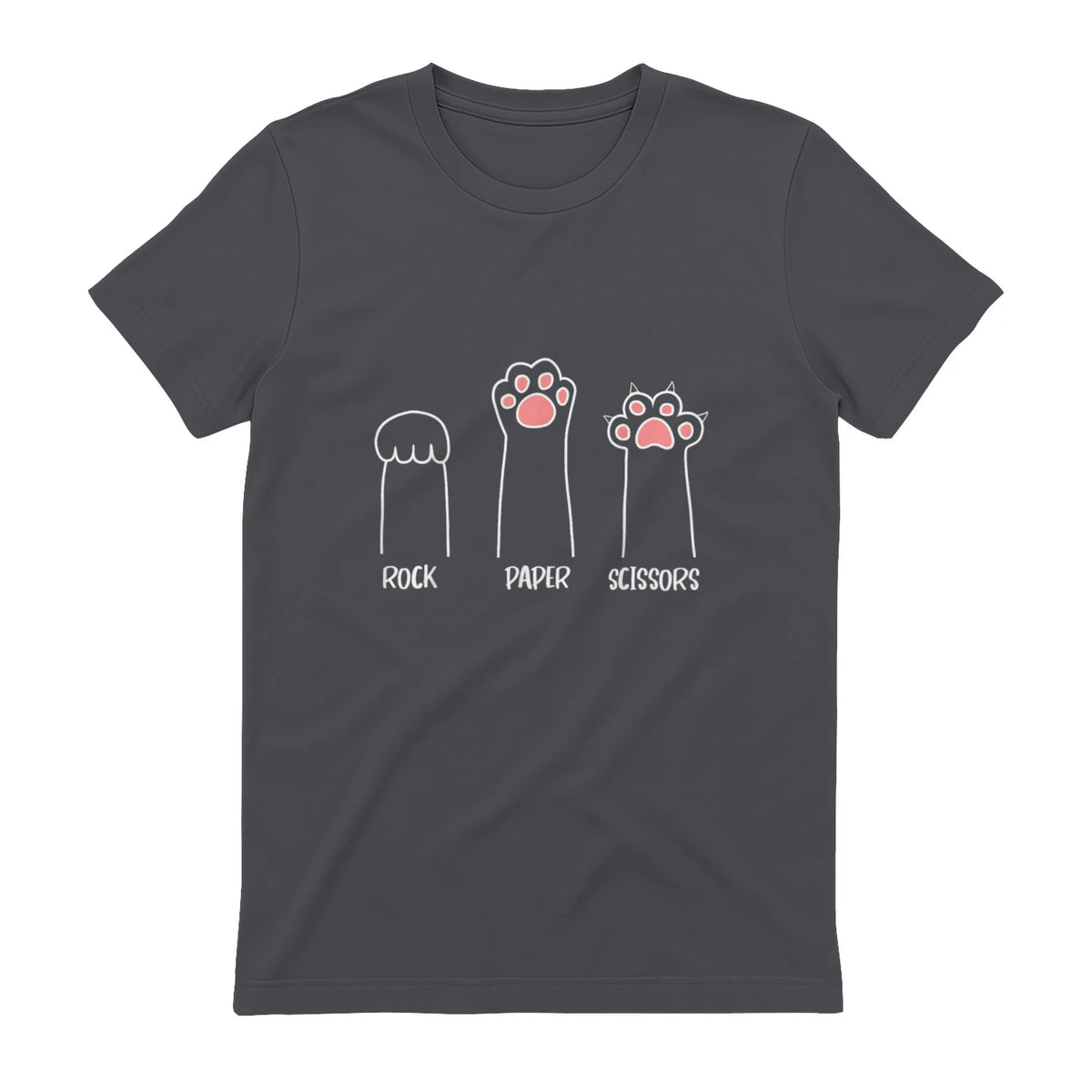 Introvert Cat Animal Rescue Pet Lover Apparel Rock Paper Scissors Hand Game Cute Paw Funny Cat T-Shirt in Charcoal - back view