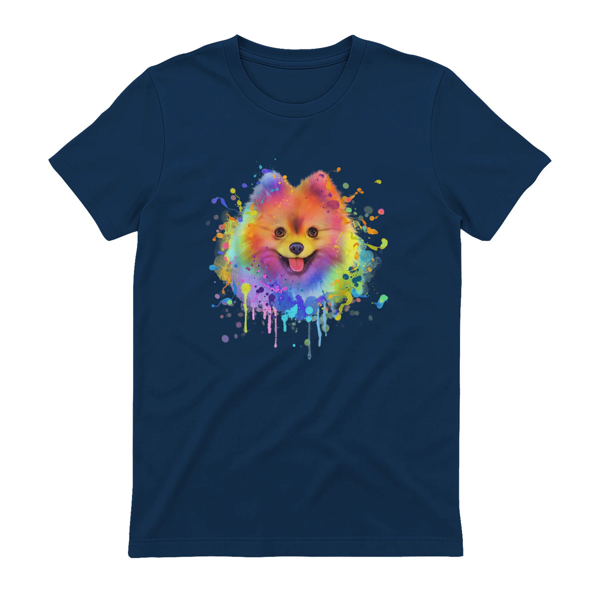 Colorful Splash Art Poméranie Portrait Pom Puppy Owner in Navy - back view
