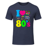 I Love the Eighties Classic Nostalgia T-Shirt in Heather Navy - front view