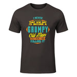 Mens Never Dreamed That I'd Become A Grumpy Old Man Funny Short Sleeve in Dark Chocolate - front view
