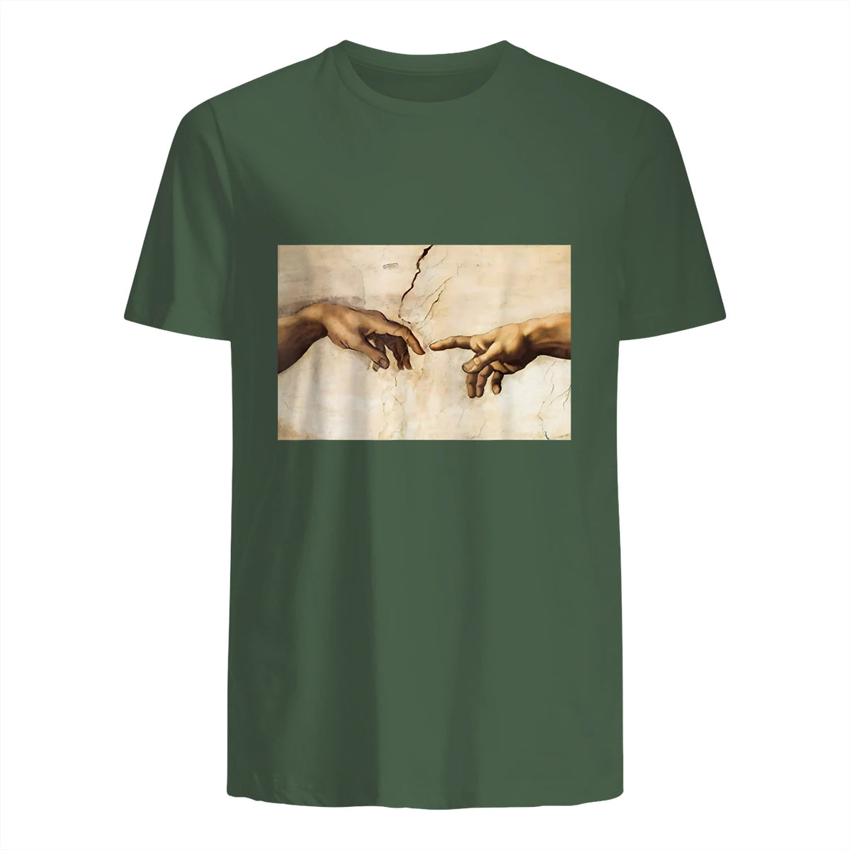 Creation of Adam Michelangelo Die Erschaffung Adams Kunst in Military Green - back view