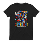 Autism Awareness Six Seven It's OK to Be Different T-Shirt in Black - back view