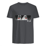 Anime in Japanese Characters Kawaii Eyes Face Short Sleeve in Charcoal - back view