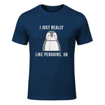 Funny Penguin T-Shirt Cute Just Really Like Penguins Shirt in Navy - front view