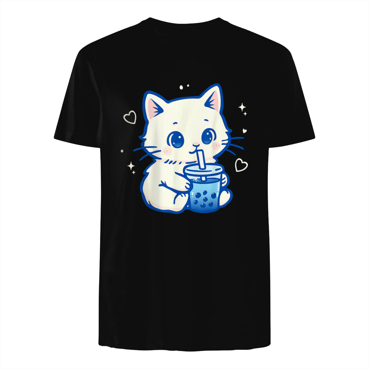 Kawaii Cat Boba Japanese Cute Aesthetic Anime Girls Teens T-Shirt in Black - back view