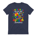 I Wear Blue for My Son Autism Awareness for Women Autism Mom in Heather Navy - back view