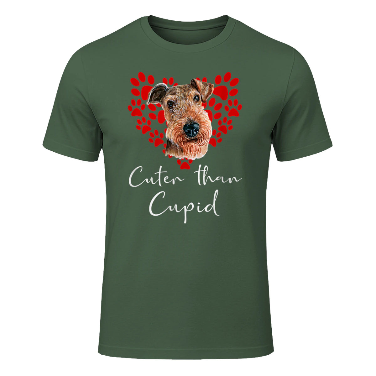 AIREDALE TERRIER Cuter Than Cupid Disant Saint Valentin in Military Green - front view