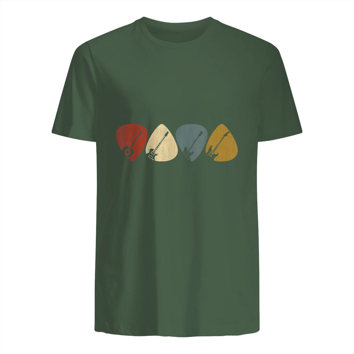 Gitarren-Auswahl-Gitarrist Retro Vintage für Gitarrenliebhaberinnen, Schwarz, S, Kurzarm, , Herren, Retro in Military Green - back view