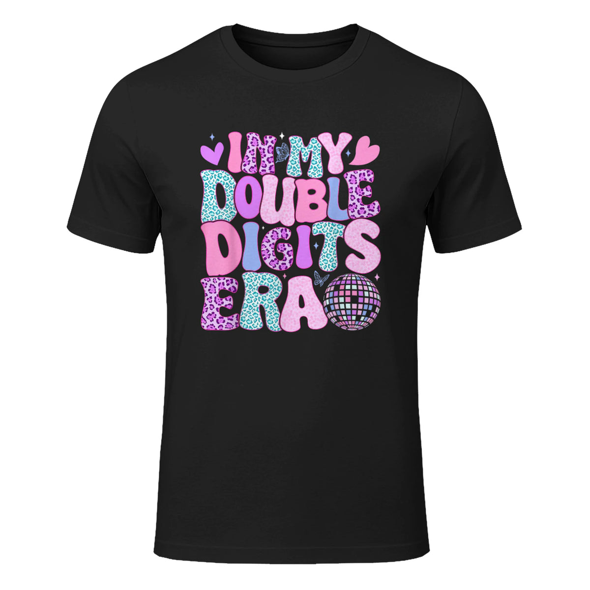 In My Double Digits Era Tenth Birthday Girl T-Shirt in Black - front view