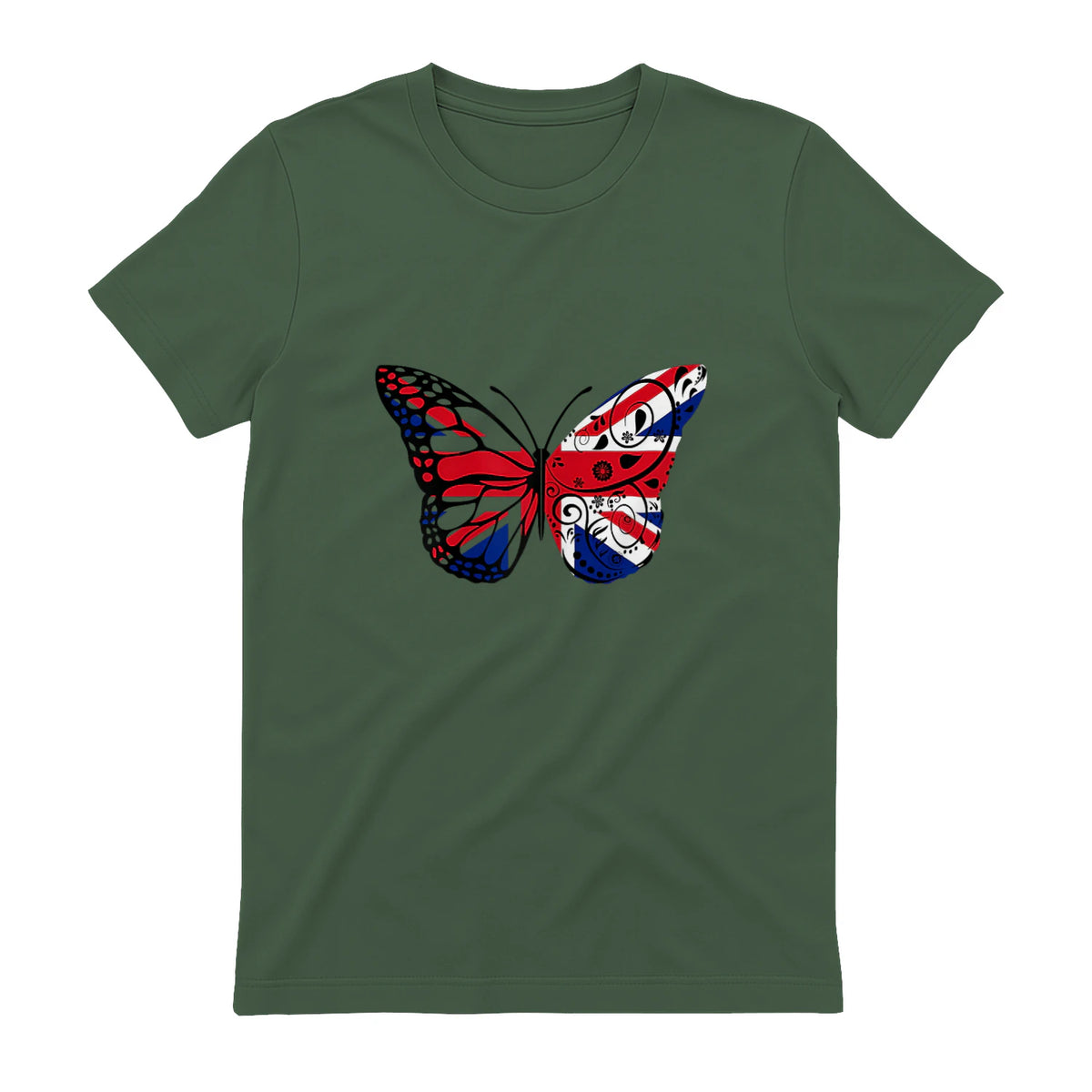 Union Jack Butterfly Butterflies Flag Wings British UK Flag in Military Green - back view