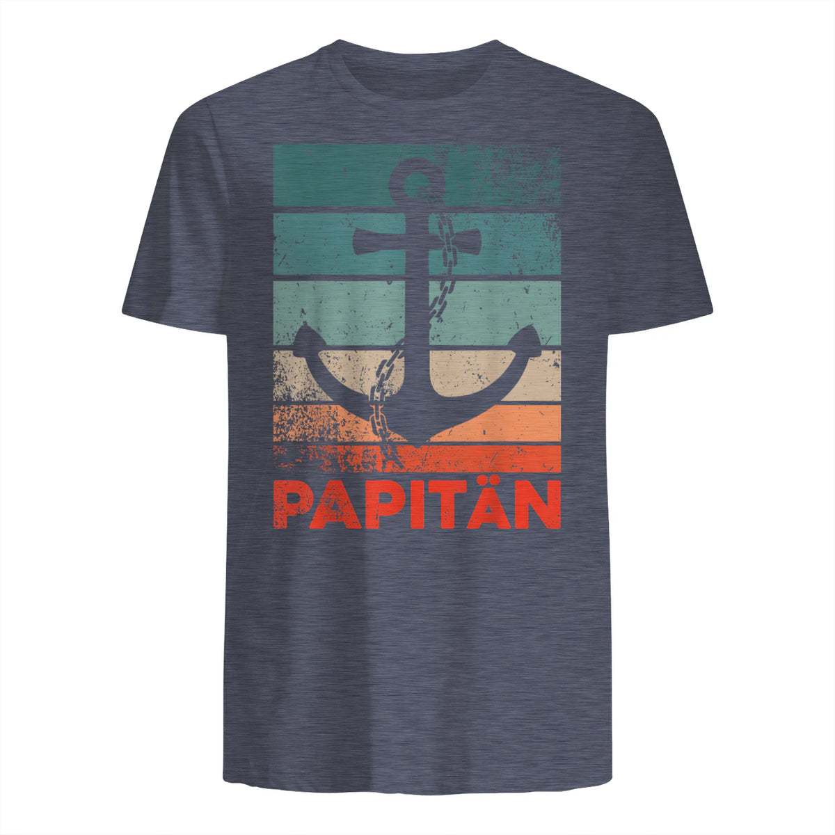 Papitän Papa und Kapitän Lustiges Retro Anker Vatertag in Heather Navy - back view