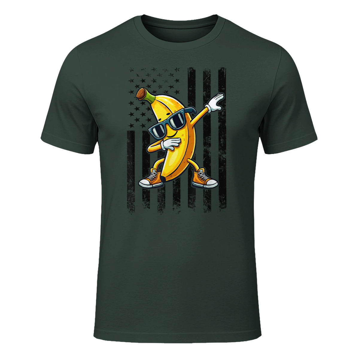 Dabbing Banana Retro American Flag Banana Lover Boys Kids T-Shirt in Forest Green - front view