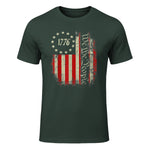 USA Patriotic Fourth of July America T-Shirt in Forest Green - front view