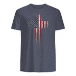 American USA Flag Christian Cross T-Shirt in Heather Navy - back view