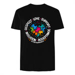 Respect Love Support Autism Awareness T-Shirt in Black - back view