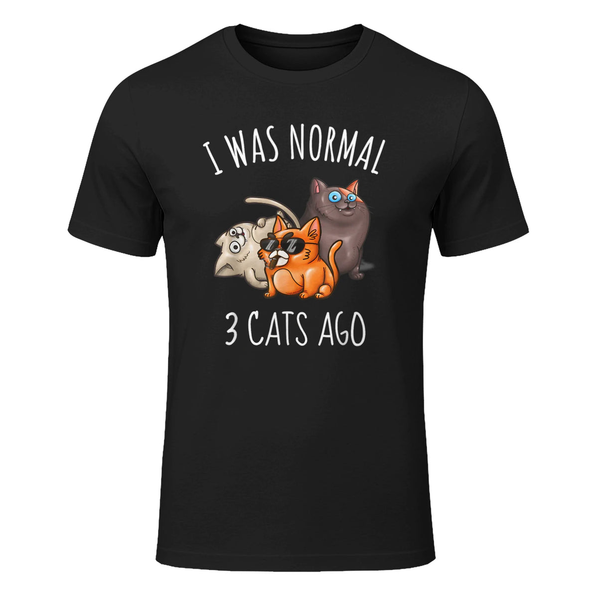 I Was Normal Three Cats Ago T-Shirt in Black - front view