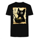 Funny Cat Ramen Graphic Tee Japanese Kawaii Anime Cat T-Shirt in Black - back view