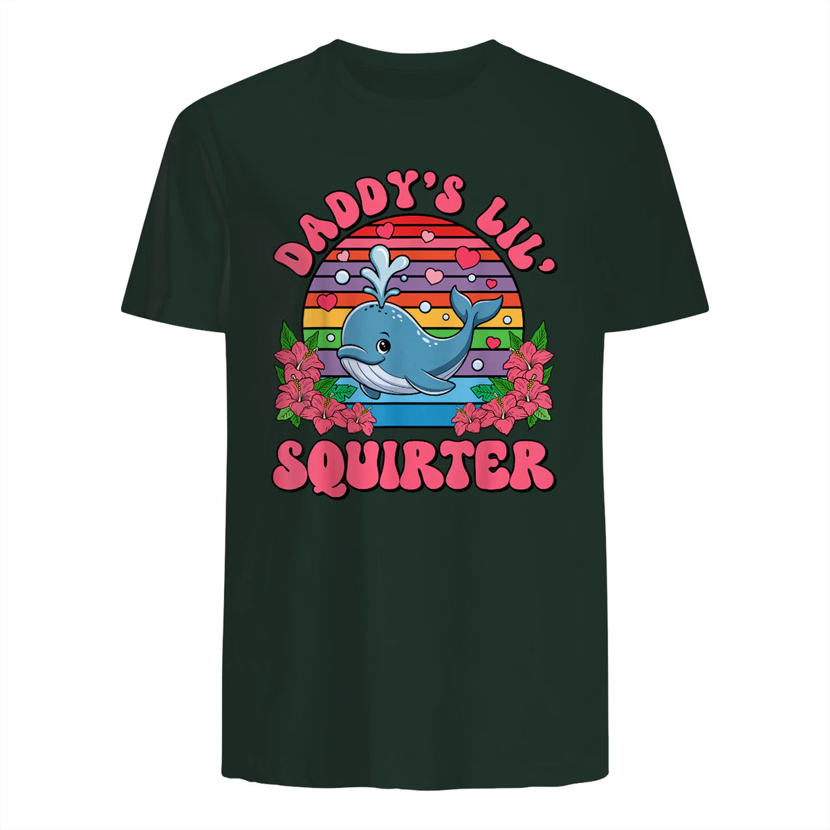 Daddy's Lil Squirter Joke T-Shirt in Forest Green - back view