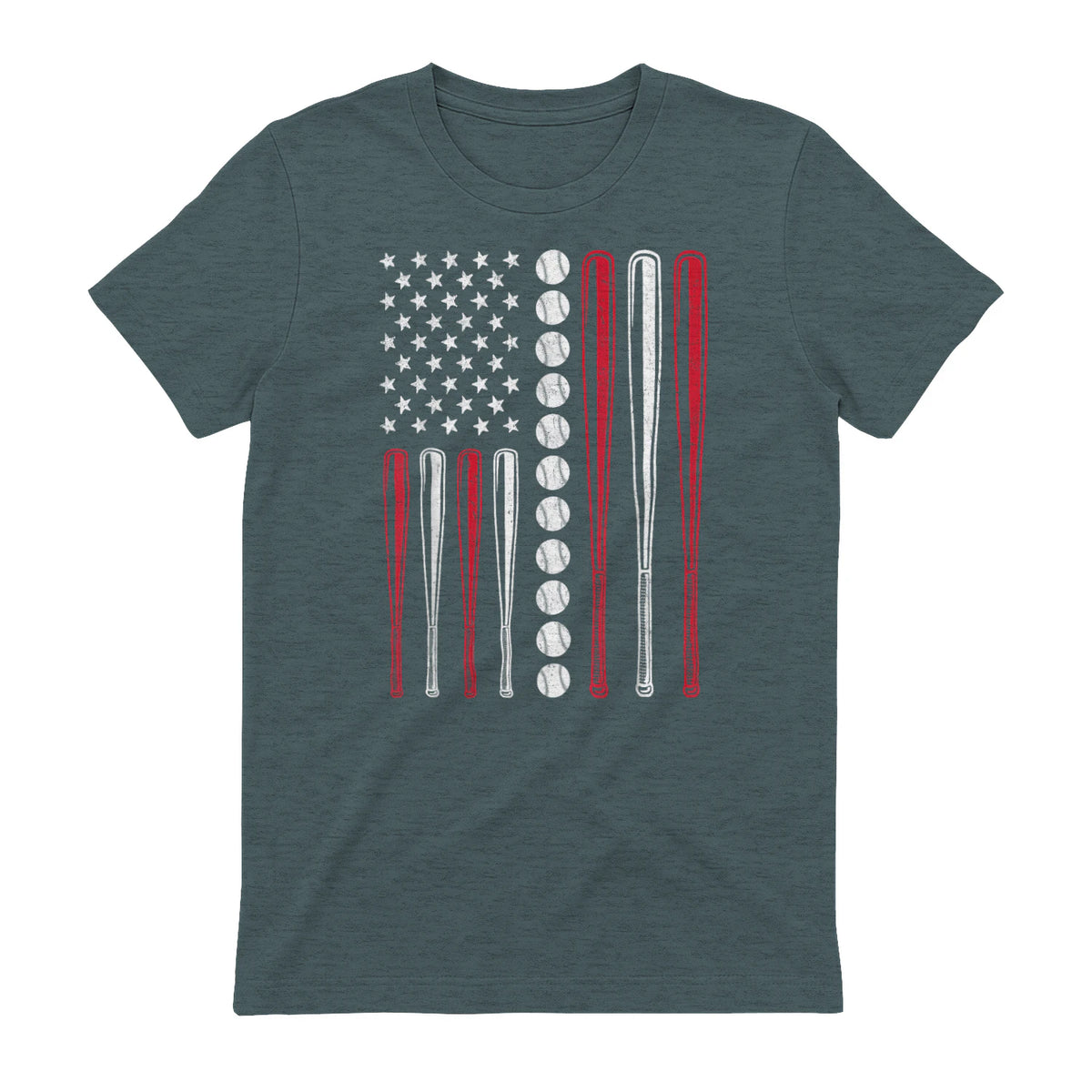 Patriotic Baseball Fourth of July USA Flag T-Shirt in Dark Heather - back view