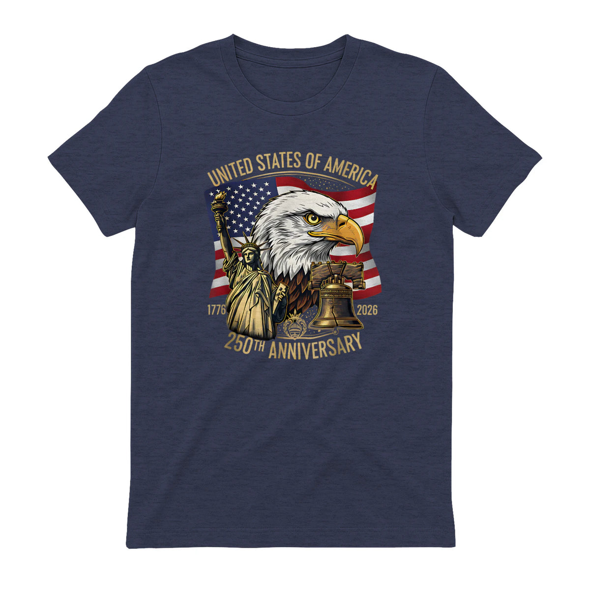 Anniversary Eagle Liberty Bell T-Shirt in Heather Navy - back view