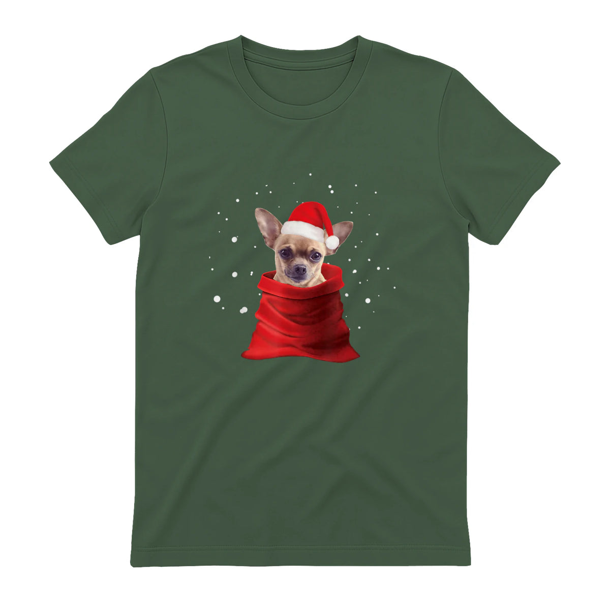 Chihuahua Motif de Noël - Mignon Mignon Xmas Neige Chiwawa in Military Green - back view